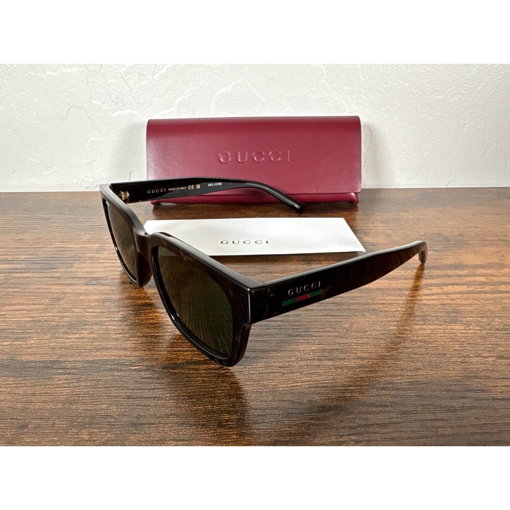Gucci GG1857S 002 Havana Tortoise Shell Green Lens‎ Sunglasses Made in Italy